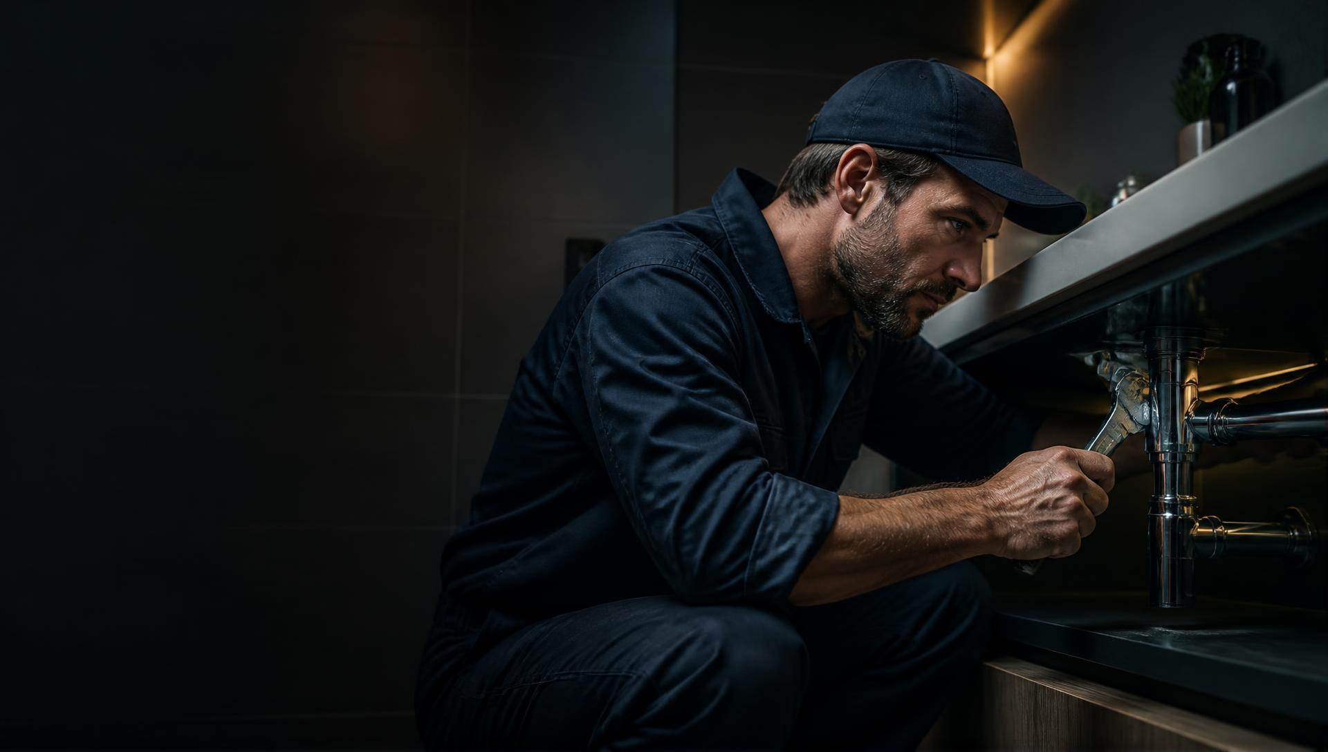 Fontanero profesional reparando una tubería en Marbella
